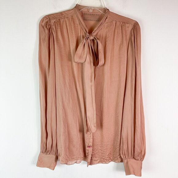 Dolce & Gabbana NWT Melanzana Tie Neck Long Sleeve Pink CopperBlouse 44 - Picture 1 of 6
